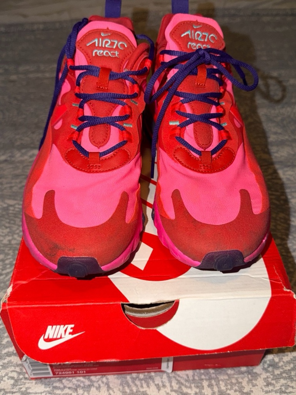 Nike Women’s Pink and Red Sneakers with Purple Laces